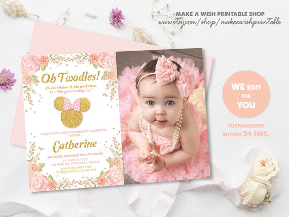 Birthday Invitation Girl, Minnie 2nd Birthday Invitation with Picture, Minnie Mouse Birthday Invite, Second Birthday, Oh Twodles Birthday Il_570xn
