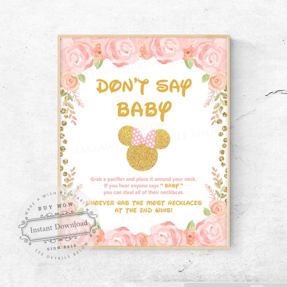 Don't Say Baby Sign, Dont Say Baby Necklace Game, Minnie Mouse Baby Shower Games, Pink and Gold Baby Shower Sign, Instant Download US261 Il_570xn
