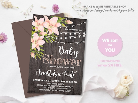 rustic floral baby shower invitations