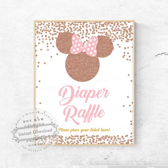 Rose Gold Minnie Mouse Baby Shower Games, Diaper Raffle Sign Download, Rose Gold Glitter Confetti Baby Shower Sign Girl, Minnie Theme US461 Il_570xn