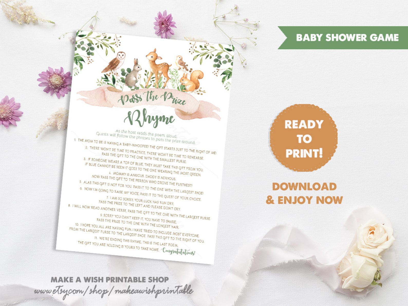 Pass the Prize Rhyme Game Pass The Poem Baby Shower Game | Etsy