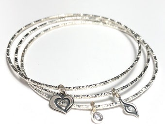 Heart Yourself! Set of Three Recovery bangles with birthstone CZ