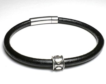 Semicolon Symbol Leather bracelet. Sterling Silver 925 bead