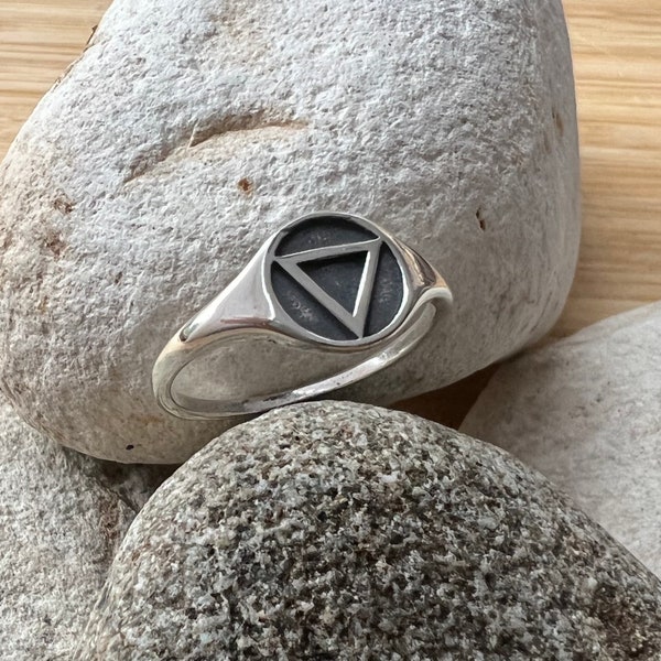 AA Symbol Silver Signet Ring.