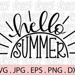 Hallo zomer handgeletterde SVG | zip-bestand met svg, jpg, png, dxf en eps | silhouet- en cricutbestand | zomer | zonnig | zonneschijn