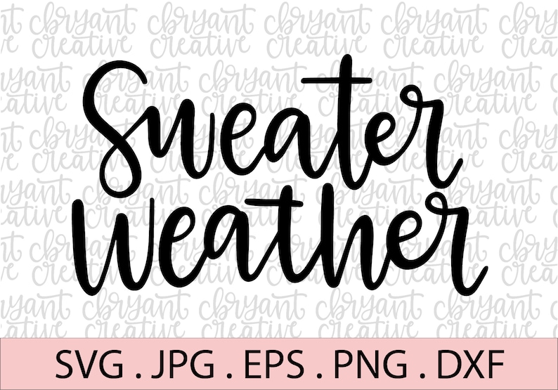 Pode incluir: Design gr&aacute;fico preto e branco com o texto "Sweater Weather" em uma fonte manuscrita.