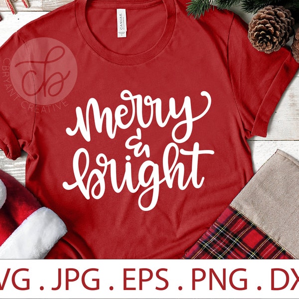 Merry & Bright SVG | zip file containing svg, jpg, png, dxf, and eps | Christmas SVG | Merry and Bright | Holiday SVG | Happy Christmas