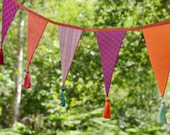 Festival Bunting Garland Hot Pink Orange Garden Party Outdoor Wedding Reception Boho Bunting Decor Tipi Marquee Bunting Decoration