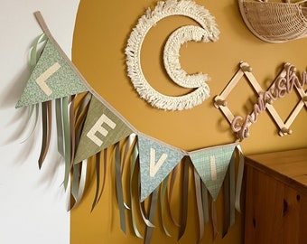 Personalised Name Bunting Gender Neutral Nursery Decoration Banner Boho Bunting Kid’s Room Nursery Safari Jungle Green Bunting 1st Birthday