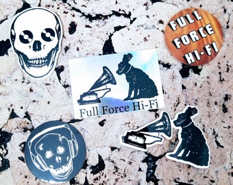 Full Force Hi-Fi Sticker Set | His Master's Voice, Wood Grain, Skelly With Headphones, Dead Collector and Holographic