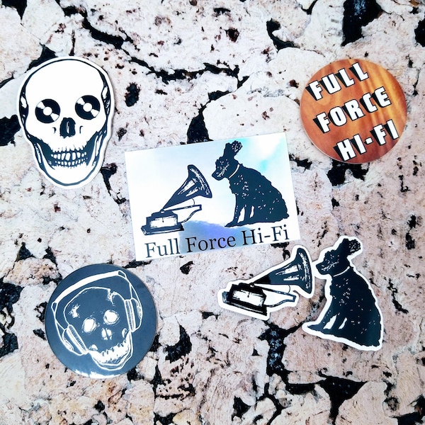 Full Force Hi-Fi Sticker Set | His Master's Voice, Wood Grain, Skelly With Headphones, Dead Collector and Holographic