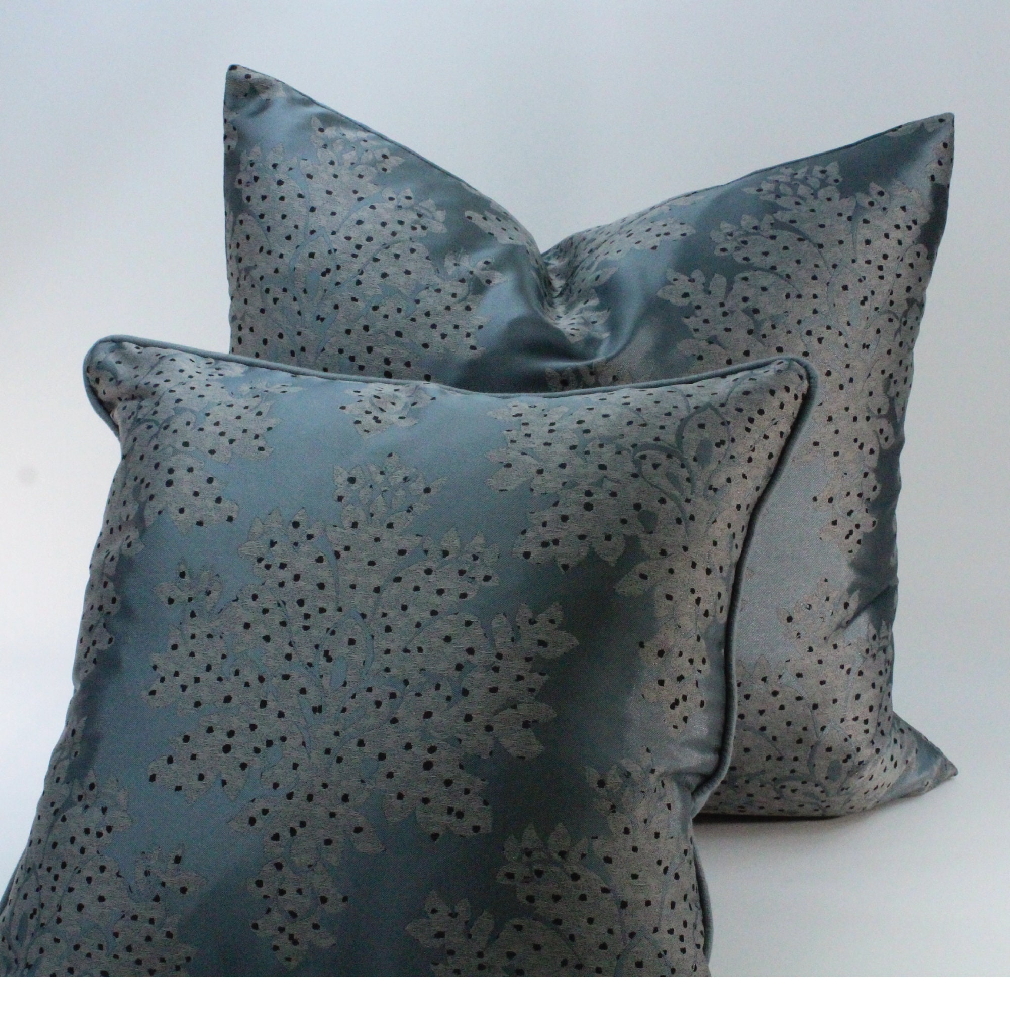 Satin blue silver floral Throw Pillow Decorative Pillow Etsy