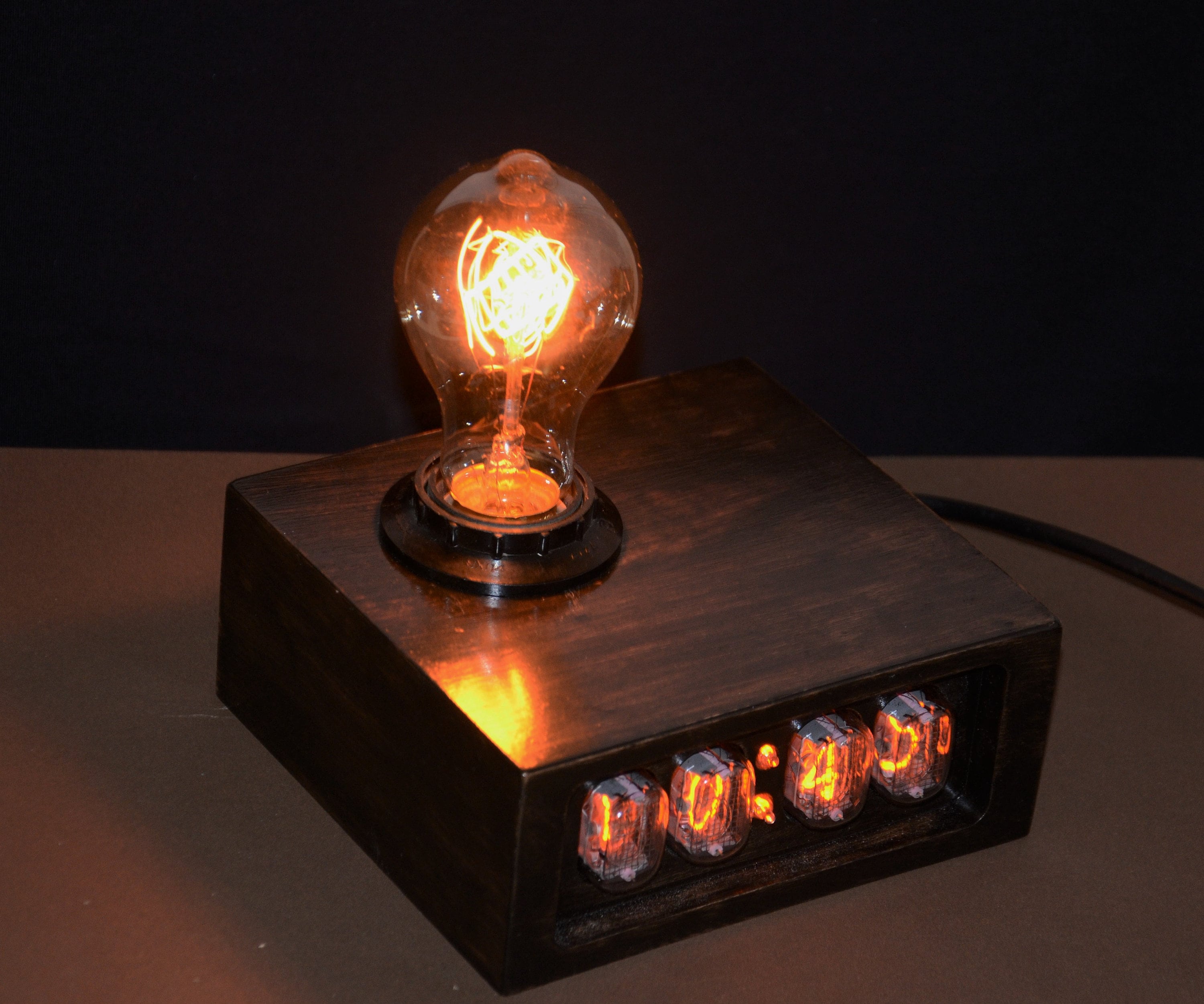 Vintage Style Edison Clock Nixie Tube Edison Bulb Wood Night Etsy UK