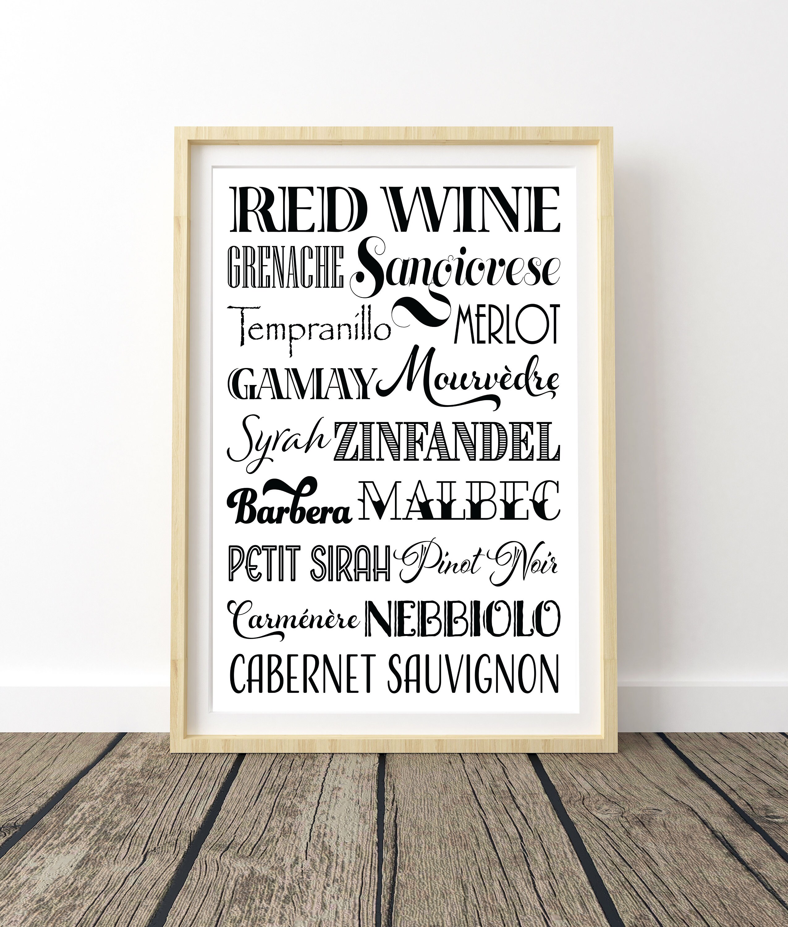 Wine Artwork / Wine Art Print /Wall Art - Black and White 11 x 14