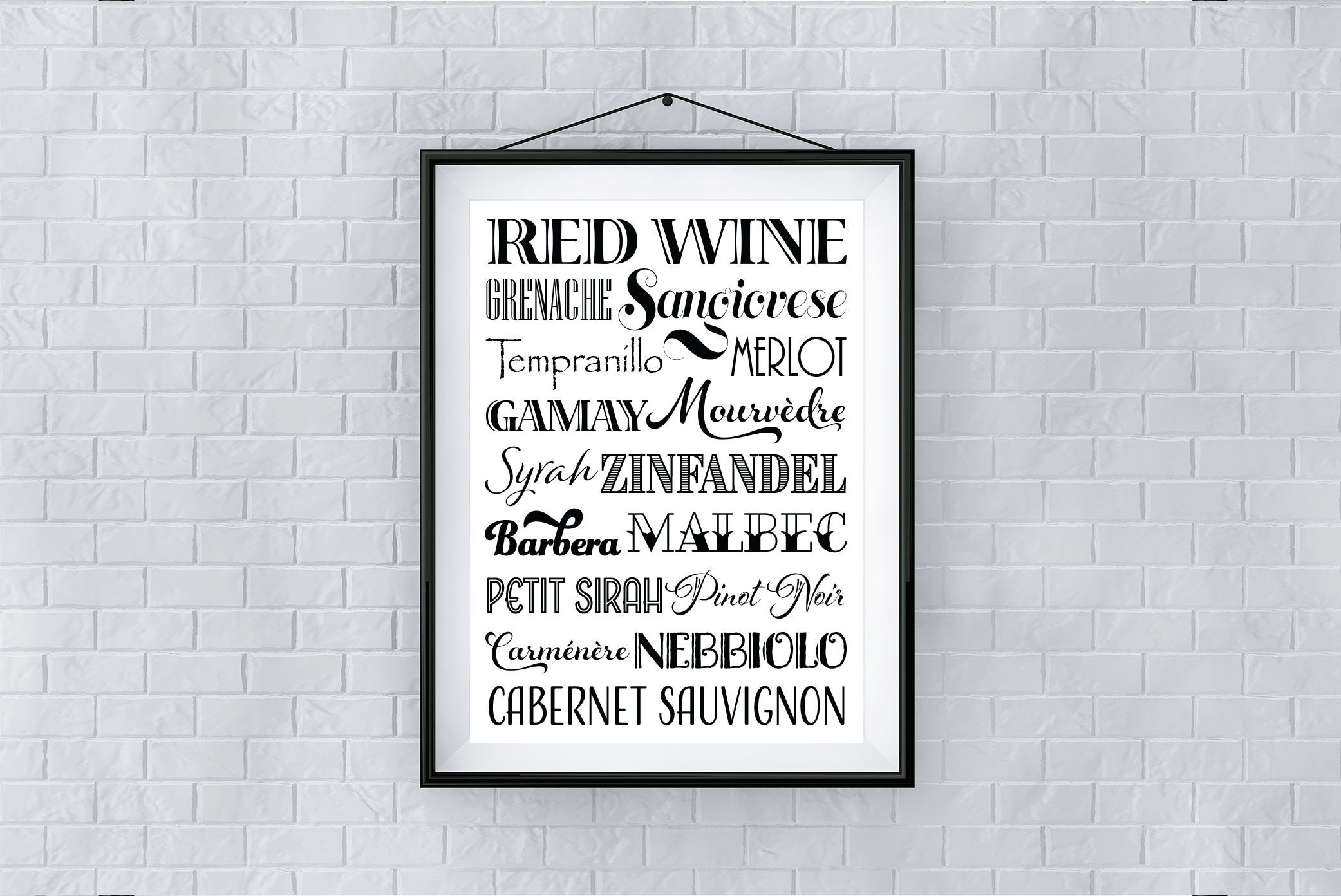 Wine Artwork / Wine Art Print /Wall Art - Black and White 11 x 14