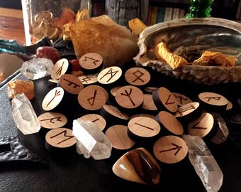 Wooden Runes - Hardwood - Traditional Elder Futhark Set - Viking Runes for Divination - Wicca Magical Norse