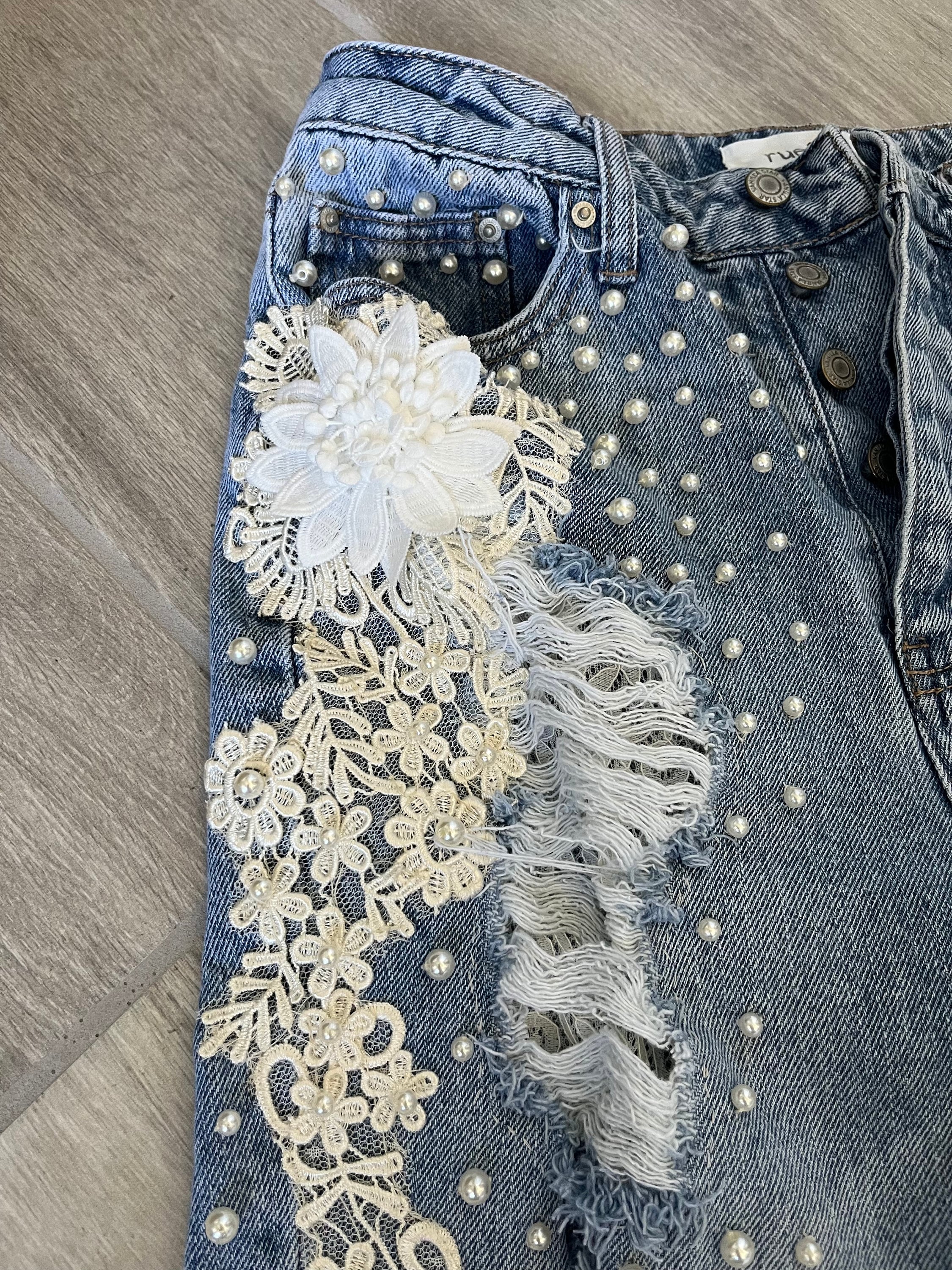 Bride To Be Pearl Denim Jeans: Embellished Bachelorette Party Jeans (Size 3)