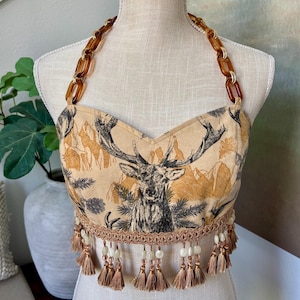 Country concert summer corset outfit, vintage style deer print tube top, western corset top, bohemian style, handmade bustier, sexy cowgirl