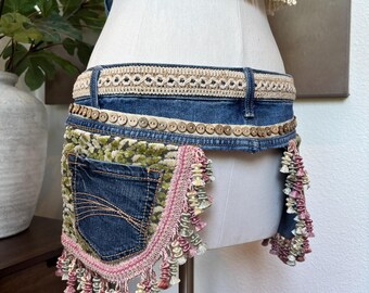 Custom Upcycled Denim Boho Fanny Belt Upcycled Boho Denim Pocket Belt, Pocket Belt, Hippy Belt  main image 2