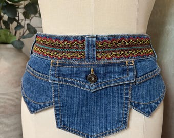 Upcycled Boho Denim Patchwork Waist Belt Size 12 EASY DIY How To Make a Boho Pocket Belt From An Old Pair Of  main image 2