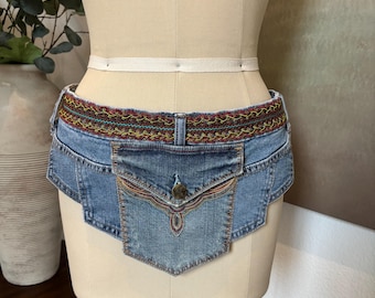 Upcycled Boho Denim Pocket Belt, DIY Jean Belt, Hippie Chic  display picture 3
