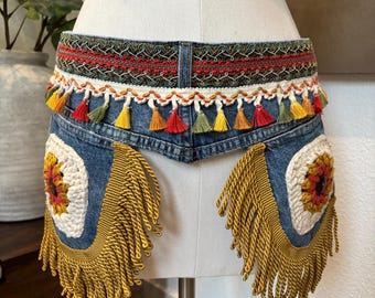 Upcycled Boho Denim Patchwork Waist Belt Size 12 EASY DIY How To Make a Boho Pocket Belt From An Old Pair Of  main image 4
