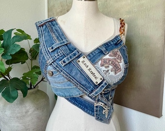 Recycled Denim Corset Top: Refashioned Rock Revival Jean Bustier