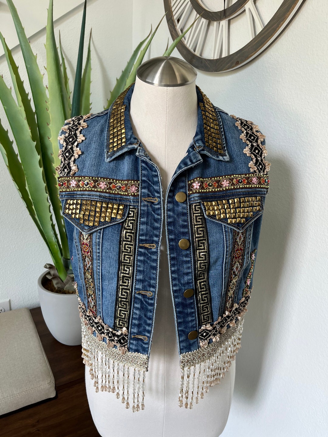 Denim Vest with Belt Detail