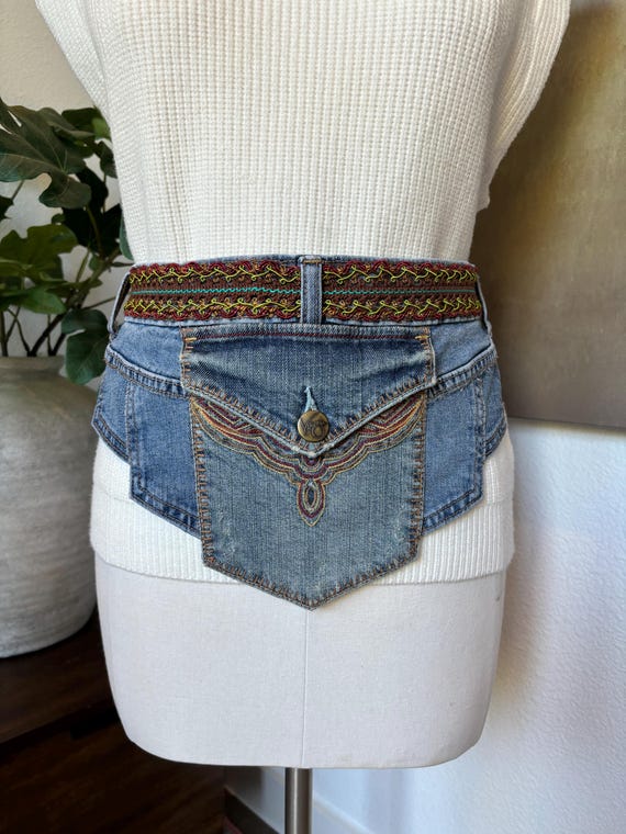 【NONCODE】Weather Cable Vintage Denim Pants (belt set) Ladies M/L/XL Bohemian Pocket Waistband Belt, Future Denim