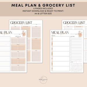 Weekly Meal Planner, Grocery List, Food Planner, Shopping List, Printable Planner, Digital Planner, Instant Download, A4/Letter Size - Avery