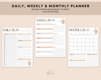 Daily Planner, Weekly Planner, Monthly Planner, Printable Planner, Digital Planner, Productivity Planner, A4/Letter Size - Avery