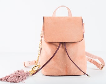 Designer "Pony" Handmade Backpack, Leather backpack, Peach Pink backpack, Pony leather, OAKK, Exclusive