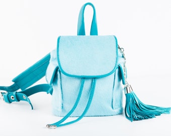 Designer "Pony" Handmade Backpack, Leather backpack, Mint backpack, Turquoise backpack, OAKK, Exclusive