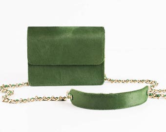 Designer &quot;Pony&quot; Handmade Bag, Purse, Clutch, Green bag, Crossbody, Mini-bag, Leather bag, Evening bag, Evening clutch, OAKK, Exclusive