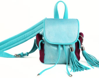 Designer "Pony" Handmade Backpack, Leather backpack, Mint backpack, Turquoise backpack, OAKK, Exclusive