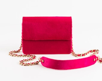 Designer &quot;Pony&quot; Handmade Bag, Purse, Clutch, Fuchsia bag, Crossbody, Mini-bag, Leather bag, Evening bag, Evening clutch, OAKK, Exclusive