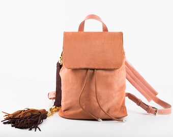 Designer "Pony" Handmade Backpack, Leather backpack, Peach Beige Brown backpack, Pony leather, OAKK, Exclusive