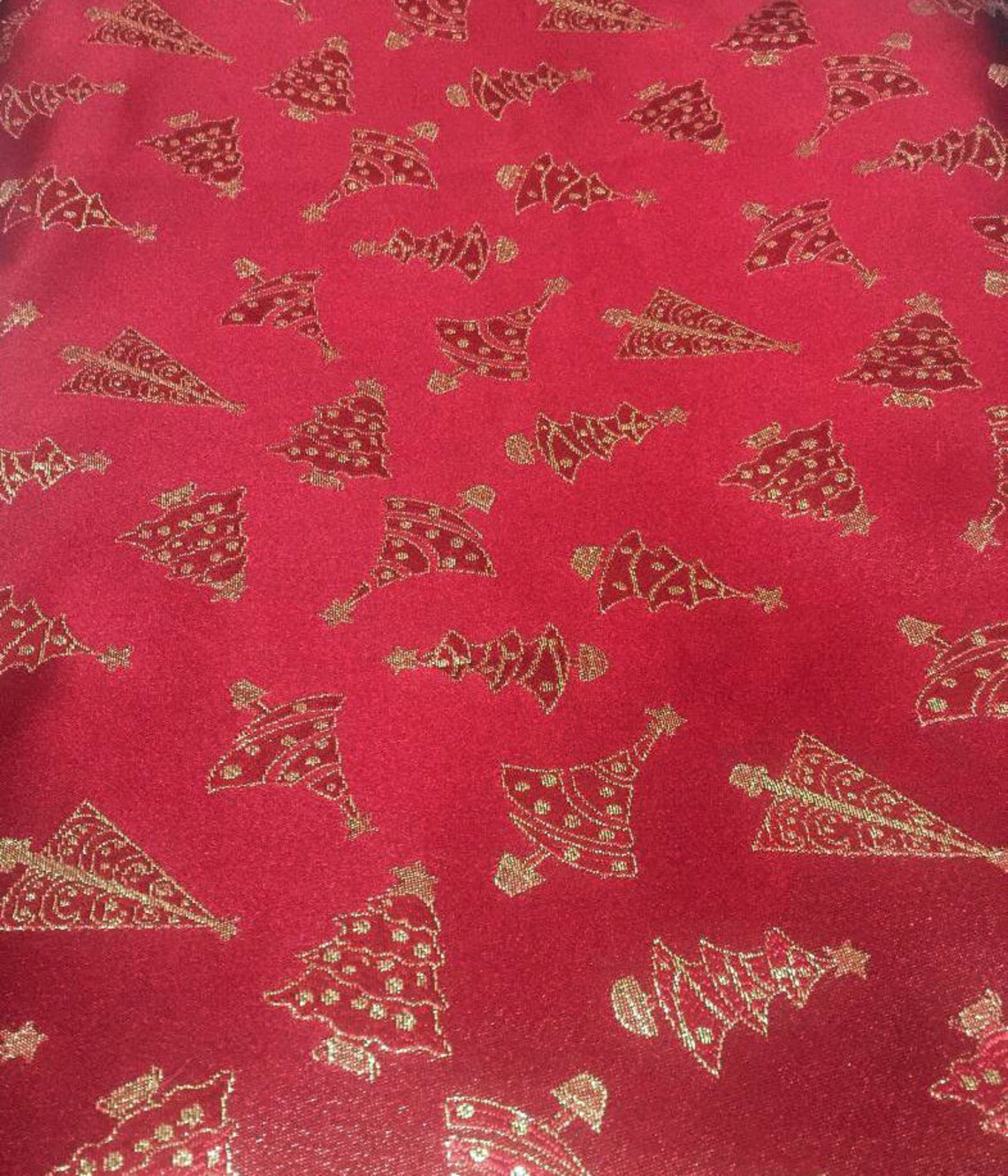 Red Christmas Trees Christmas Brocade Fabric - Etsy