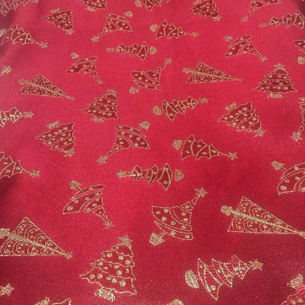 Red Christmas Trees Christmas Brocade Fabric