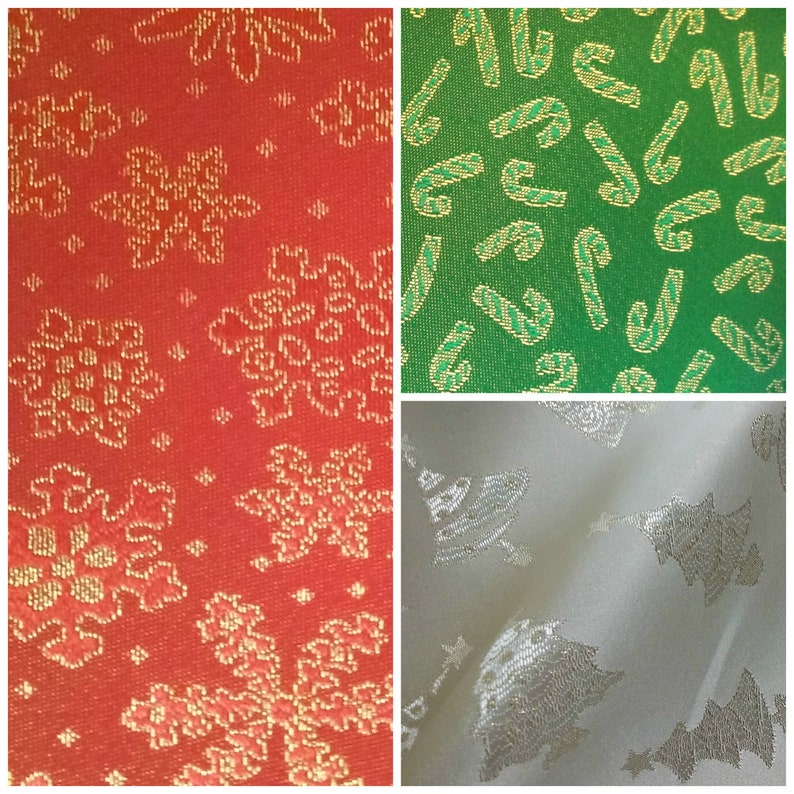Green Candy Canes Christmas Brocade Fabric Etsy Singapore