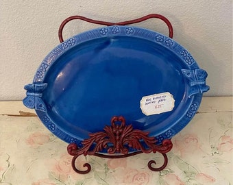 Vintage Blue Butterfly Ceramic Oval Serving Plate