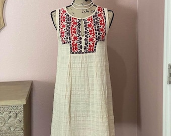 Max Studio Beige/Red Embroidered Boho Dress - XS