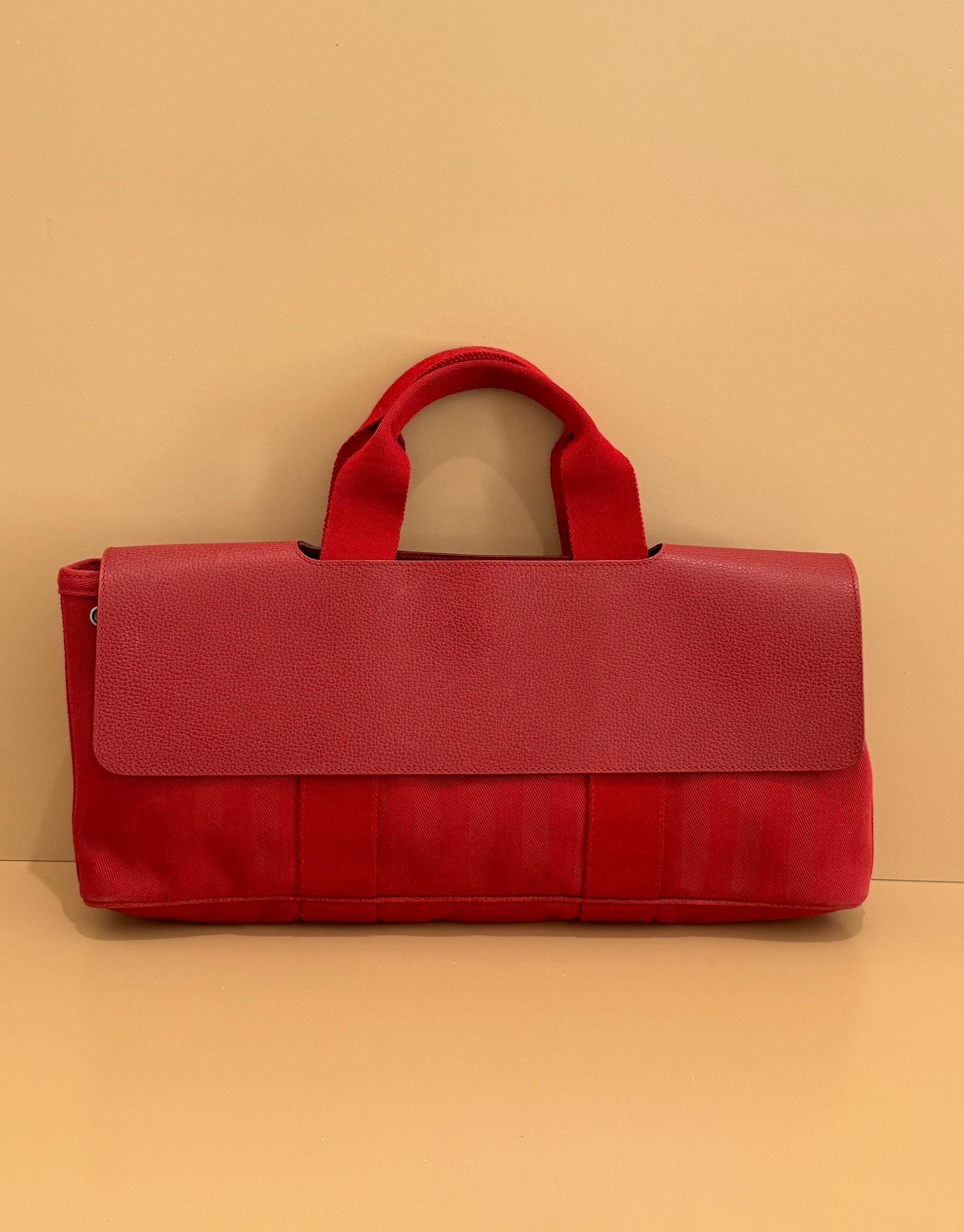 HERMES VINTAGE Valparaiso PM Long Handbag Toile Chevron Red Ladies 