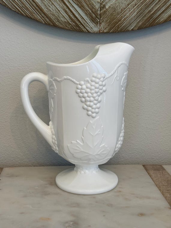 Indiana Colony Harvest White Milk Glass W/grapes Pitcher - Etsy