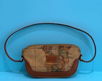 ALVIERO MARTINI 1st CLASS Leather Shoulder Bag with Geo Classic Geographical Map