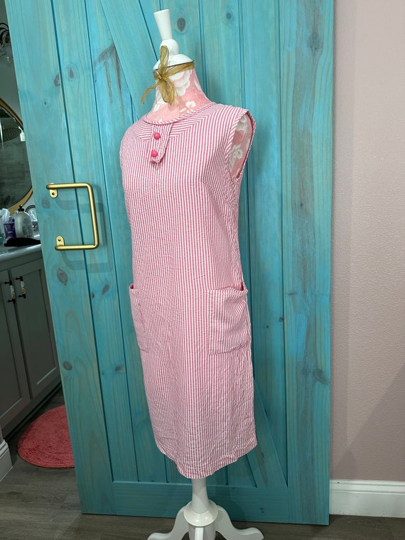 Vintage Pink & White Striped Midi Dress - S/M - image 4