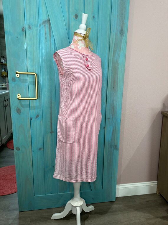 Vintage Pink & White Striped Midi Dress - S/M - image 6