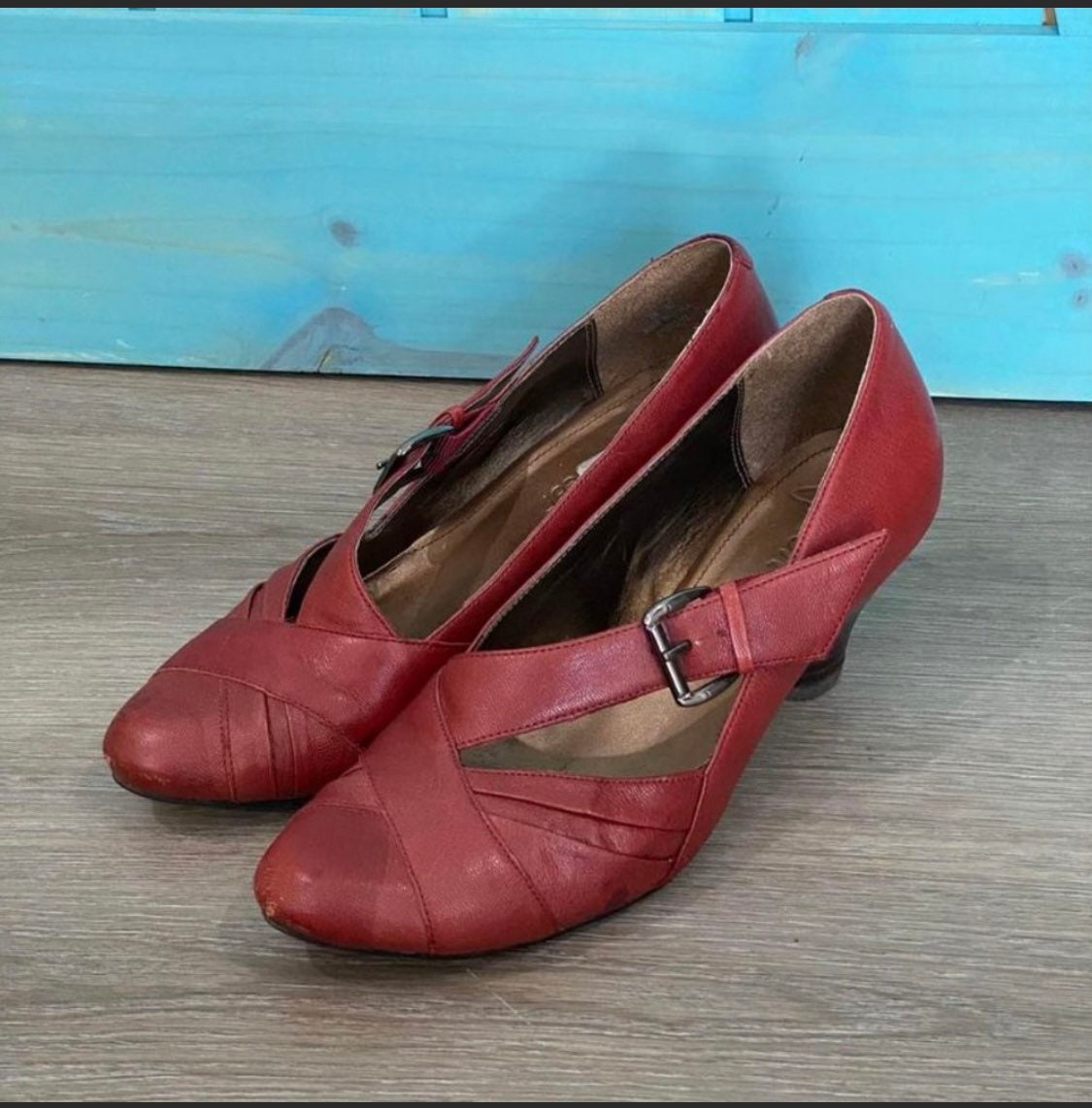 Clarks Softwear Cherry Red Leather Belted Shoes 7/7.5 US or Etsy