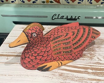 Hand Painted Red/Black/Gold Oriental Duck