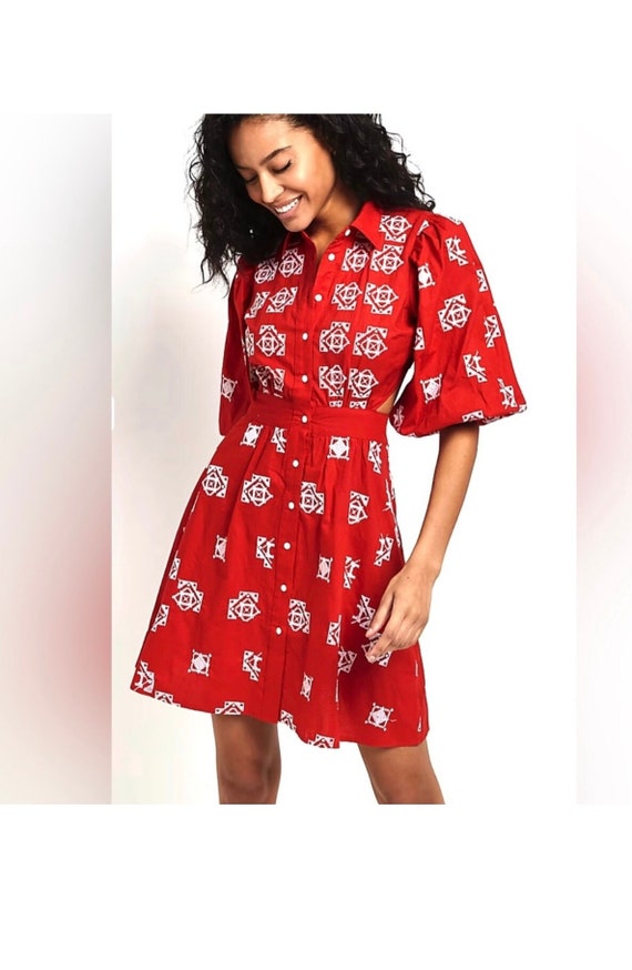 River Island indian Red/White Embroidered Dress -E